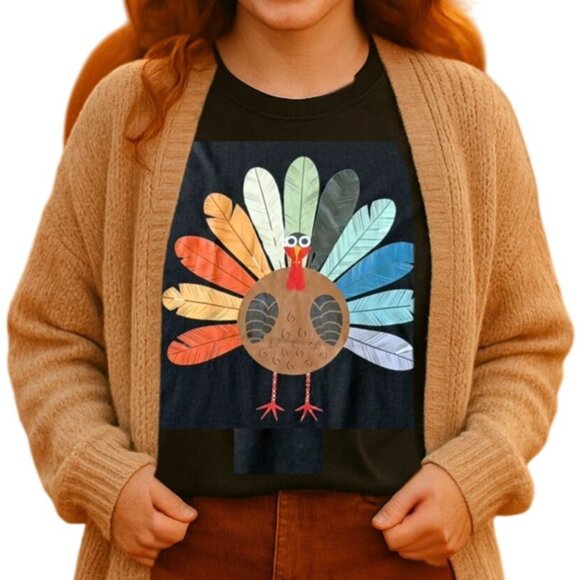 Thanksgiving Turkey T Shirt Size XL Black Cotton Fall Holiday Graphic Top Autumn - Picture 1 of 11